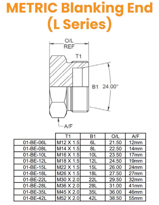 M12 (6L) Blanking End Hydraulic Adaptor